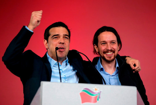 Tsipras junto a Pablo Iglesias