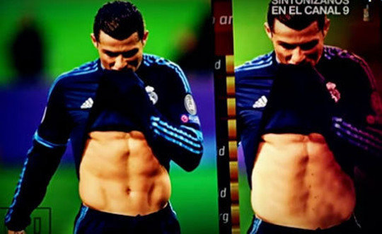 Abdominales originales y abdominales manipulados de Cristiano Ronaldo