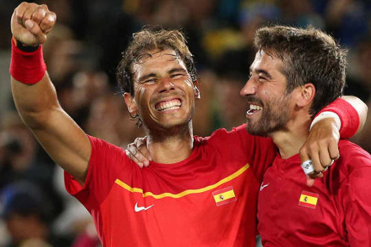 Rafa Nadal y Marc López celebrando en triunfo en Río de Janeiro