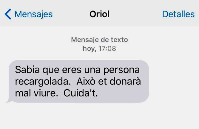 Mensaje supuestamente enviado por Oriol Pujol a Carina Mejías